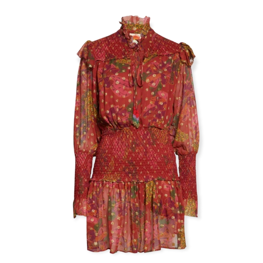 Farm Rio Banana Flowers Long Sleeve Mini/tunic dress